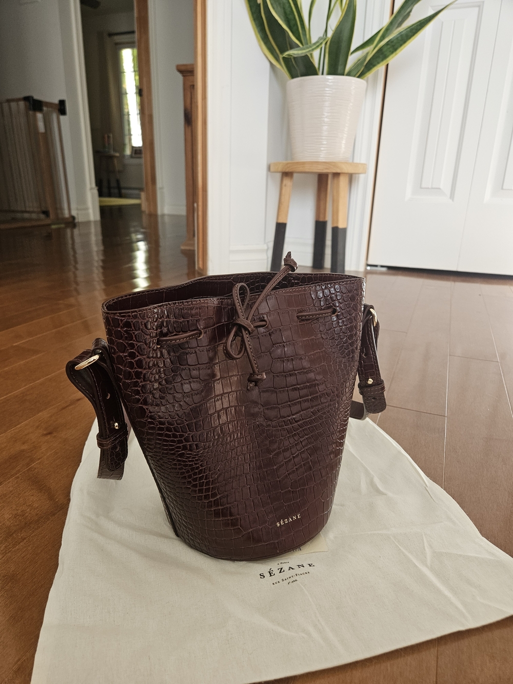 Sezane Farrow Mini In Chocolate Crocodile Print